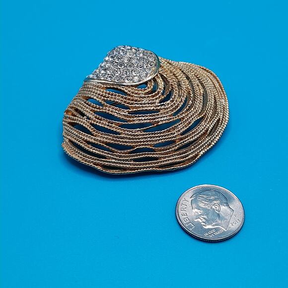 Vintage Craft Seashell Rhinestone Brooch, 1970s, 1 3/4" - Picture 9 of 12